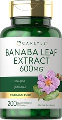 Banaba Leaf Extract Capsules 200 Ct Blood Sugar Support Corosolic Acid Non-GMO