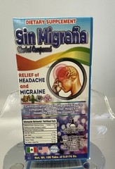 SIN MIGRA COMPUESTO HERBAL ALIVIO DEL DOLOR DE CABEZA MIGRANA 100 TABLET 500MG