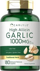 Garlic Supplement | High Allicin 1000mg | 180 Caplets | Odorless | by Carlyle