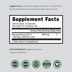 Organic Moringa Capsules 180 Count Pure Moringa Leaf Powder Supplement