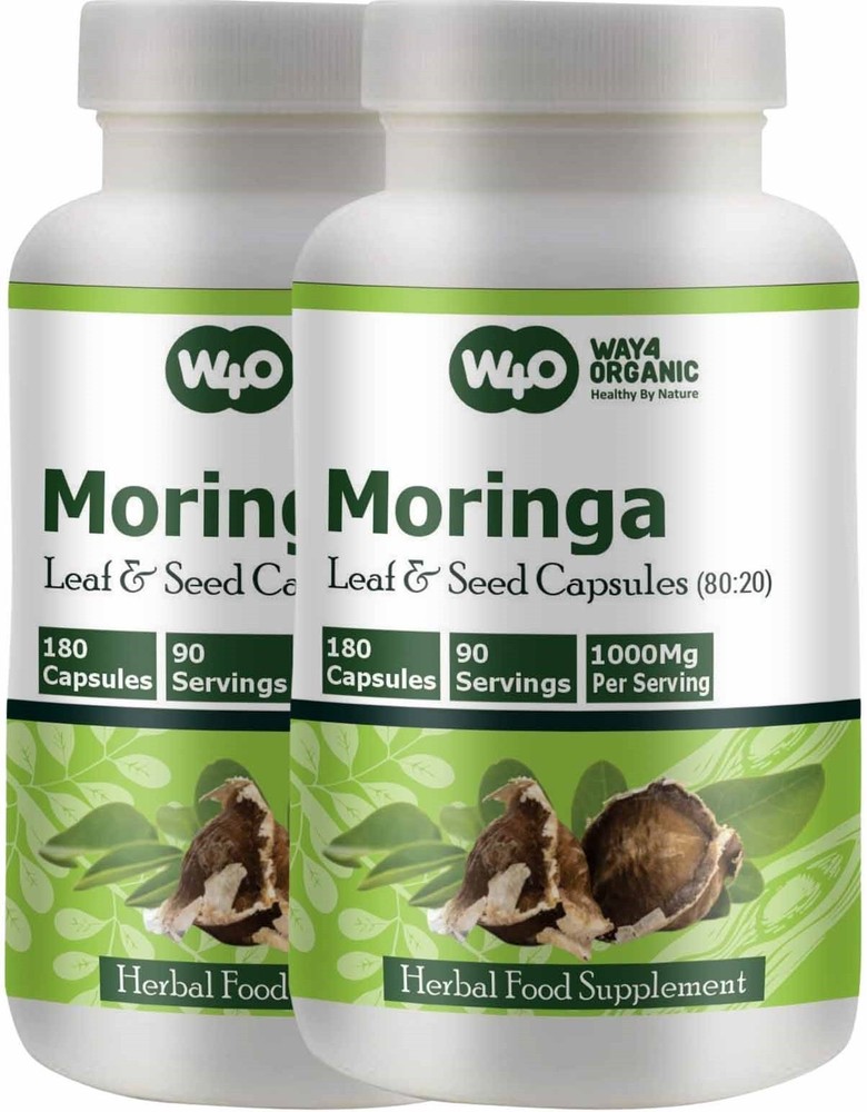 Moringa Oleifera Leaf & Seed Powder 80:20 – 180 Capsules, 1000mg (2 Packs)