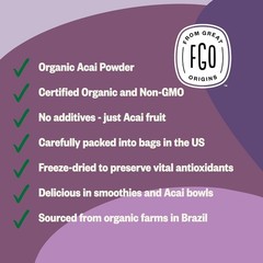 Organic Acai Powder – 16oz Resealable Pouch from Brazil, Perfect for Recipes