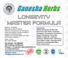 LONGEVITY MASTER ADAPTOGEN FORMULA 24 SUPER TONIC HERBS! 200 CAPSULES!!!