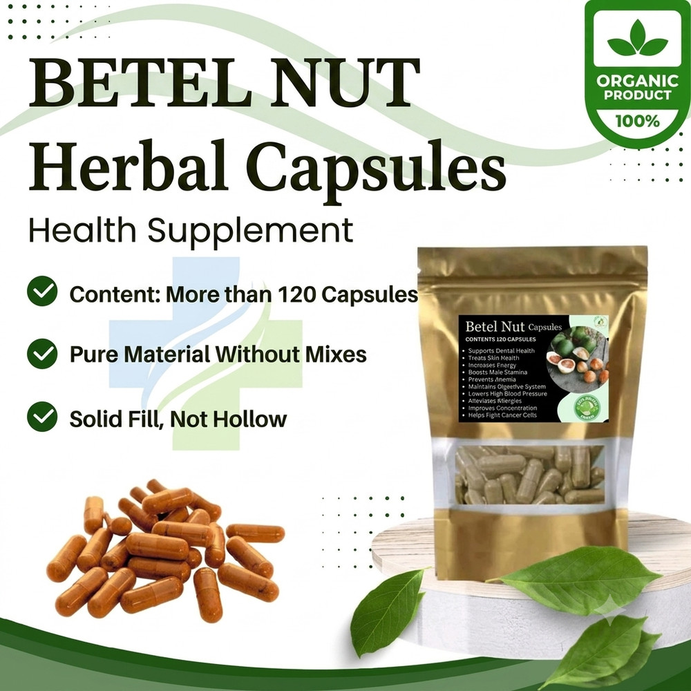 Pure Areca Betel Nut Extract Capsules – 120 Premium Organic Herbal Supplement