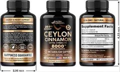 Ceylon Cinnamon Capsules – 8000 mg, Extra Strength – Made in USA – Energy, Heart