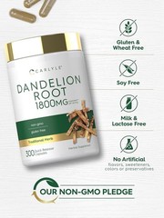 Dandelion Root Capsules 1800mg | 300 Count | Non-GMO | by Carlyle