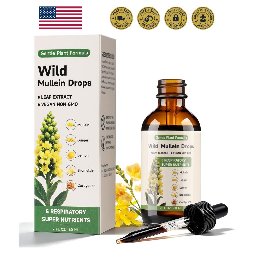 Mullein Drops for Lungs, Mullein Leaf Extract Supplement, Support Lung Health…