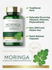 Moringa Oleifera Capsules 6000 mg | 180 Count | Green Superfood | by Carlyle
