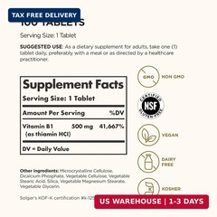 Vitamin B1 (Thiamin) 500 mg, 100 Tablets – Energy Metabolism | Healthy Nervous S