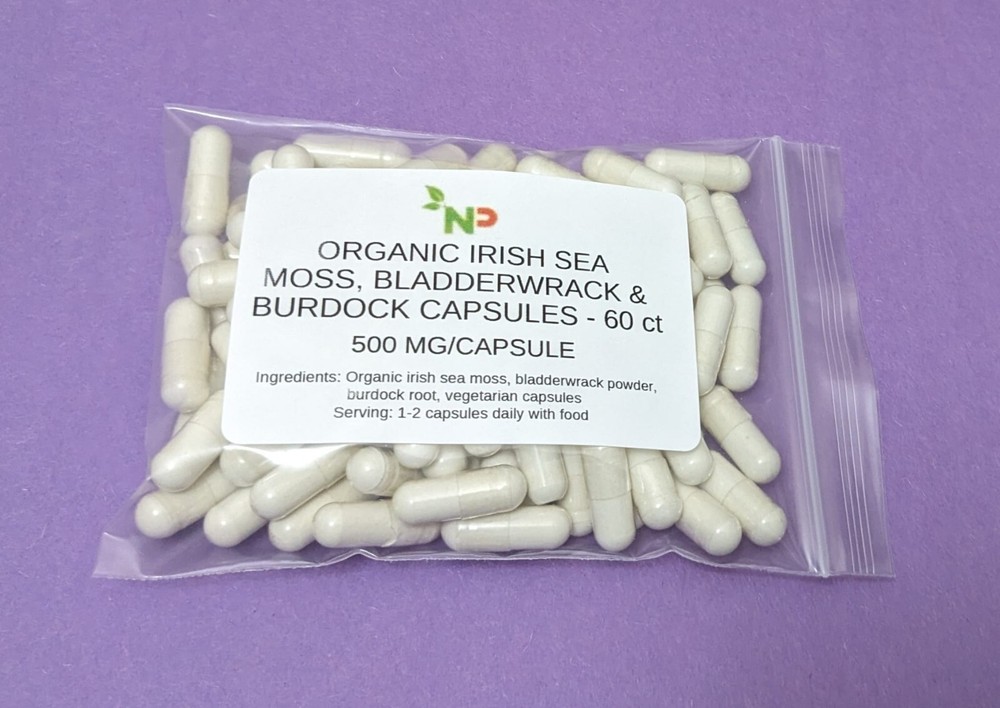 Organic Irish Moss Bladderwrack Burdock Root Vegan Capsules– Dr Sebi Recommended
