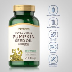Pumpkin Seed Oil Cold Pressed | 3000mg | 200 Softgels | Non-GMO | by Piping Rock