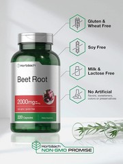 Horbäach Beet Root Powder Capsules | 220 Pills | Herbal Extract | Non-GMO, Glute