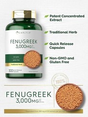 Fenugreek 3000 Mg Healthy Lactation Soothe Digestion Nursing Support, 300 Caps