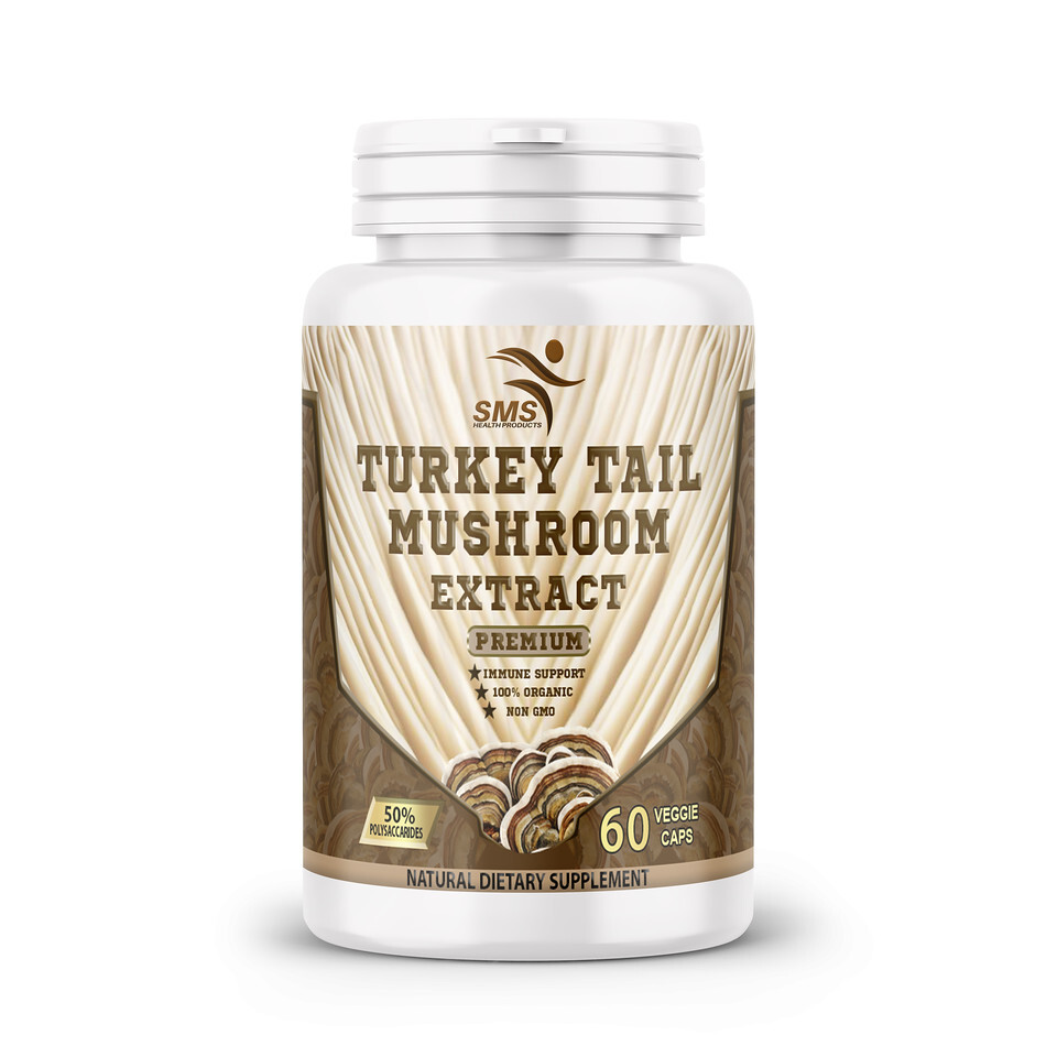 Turkey Tail Mushroom 50% Polysaccharides Extract Powder 60 Veggie Caps Organic
