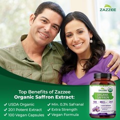 USDA Organic Saffron 20:1 Extract, 88.5 mg, 0.3% Safranal, 100 Vegan Capsules