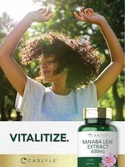 Banaba Leaf Extract Capsules 200 Ct Blood Sugar Support Corosolic Acid Non-GMO