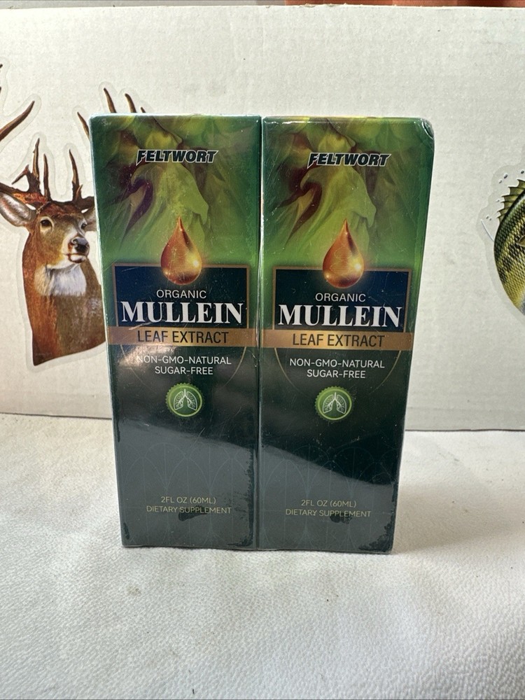 2 pack Feltwort Mullein Leaf Extract Liquid Non-GMO Sugar Free Exp 05/2026