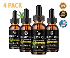 Nº1 Best Hemp Oil Drops for Stress Sleep PURE ORGANIC 1200mg 4 Pack Pure