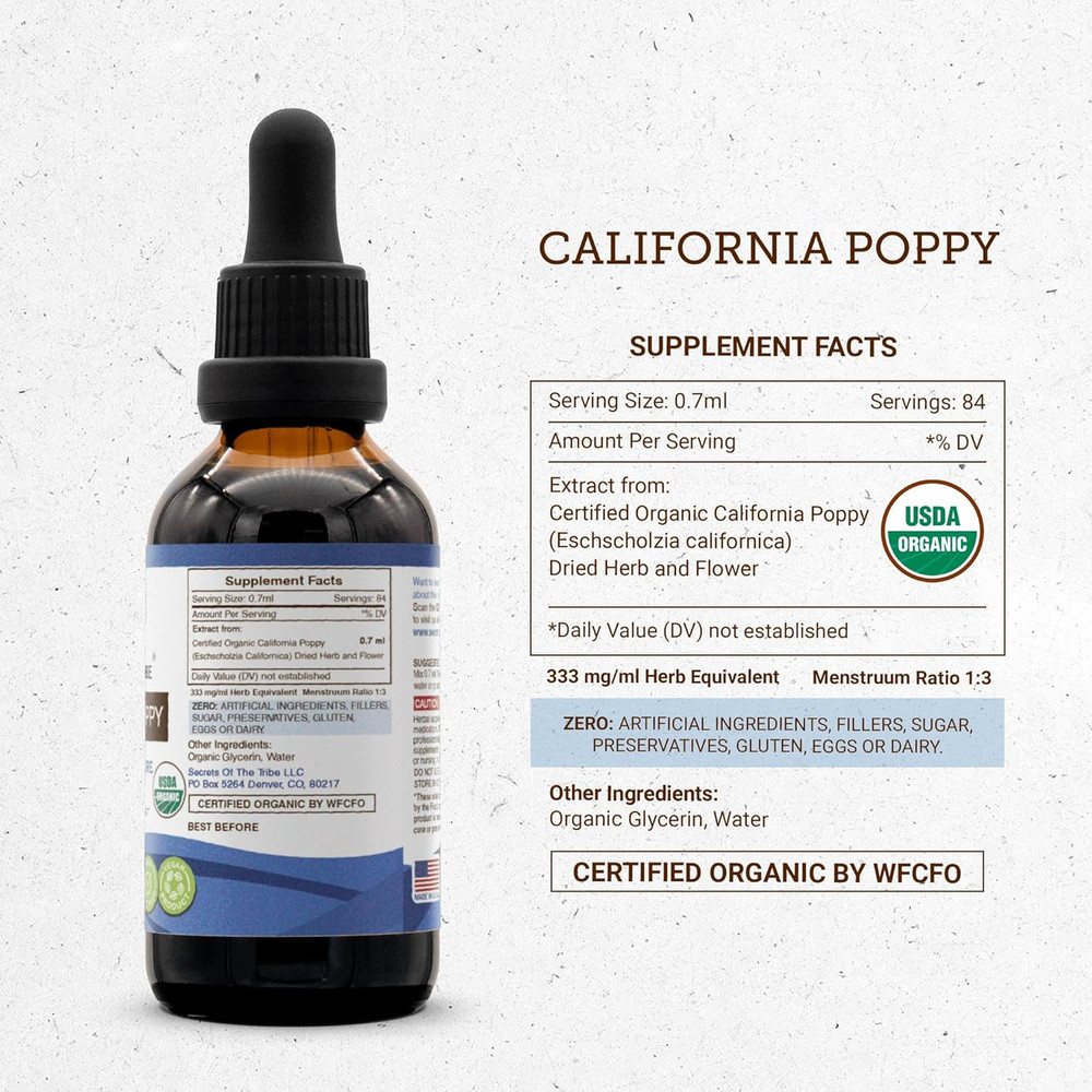 California Poppy Tincture Alcohol-Free Liquid Extract, USDA Organic Californi…