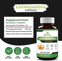Ashwagandha Capsules | 500 mg | 120 Count | by Silk Herbals