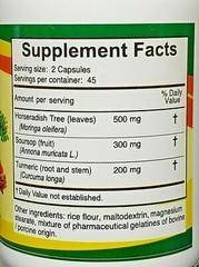 (2 Packs) Moringa Guanabana (Soursop) Curcuma (Tumeric) 180 Capsules Antioxidant
