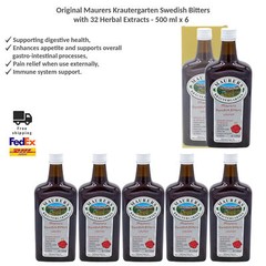 Original Maurers Krautergarten Swedish Bitters with 32 Herbal Extracts 6x500ml