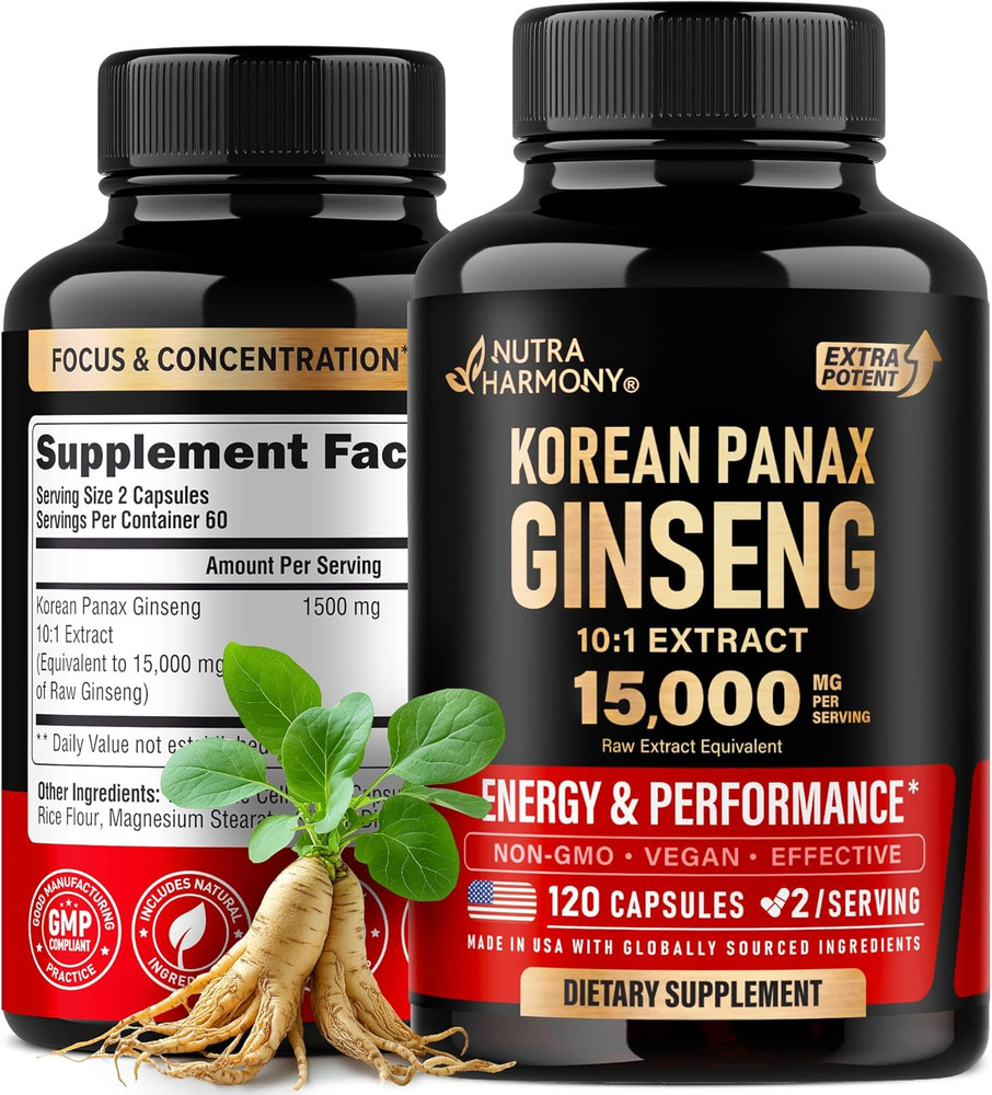 Panax Ginseng 15,000 Mg – Red Korean Ginseng Supplement for Men – Extra Strength