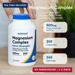Magnesium Complex Extra Strength 500mg, 240 Capsules, Gluten Free | Ma