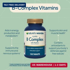 Nature’s Wonder Super B Complex with Vitamin C, Vitamin B12, & Folic Acid – Supp