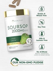 Soursop Capsules | 2000mg | 160 Count | Non-GMO, Gluten Free| by Carlyle