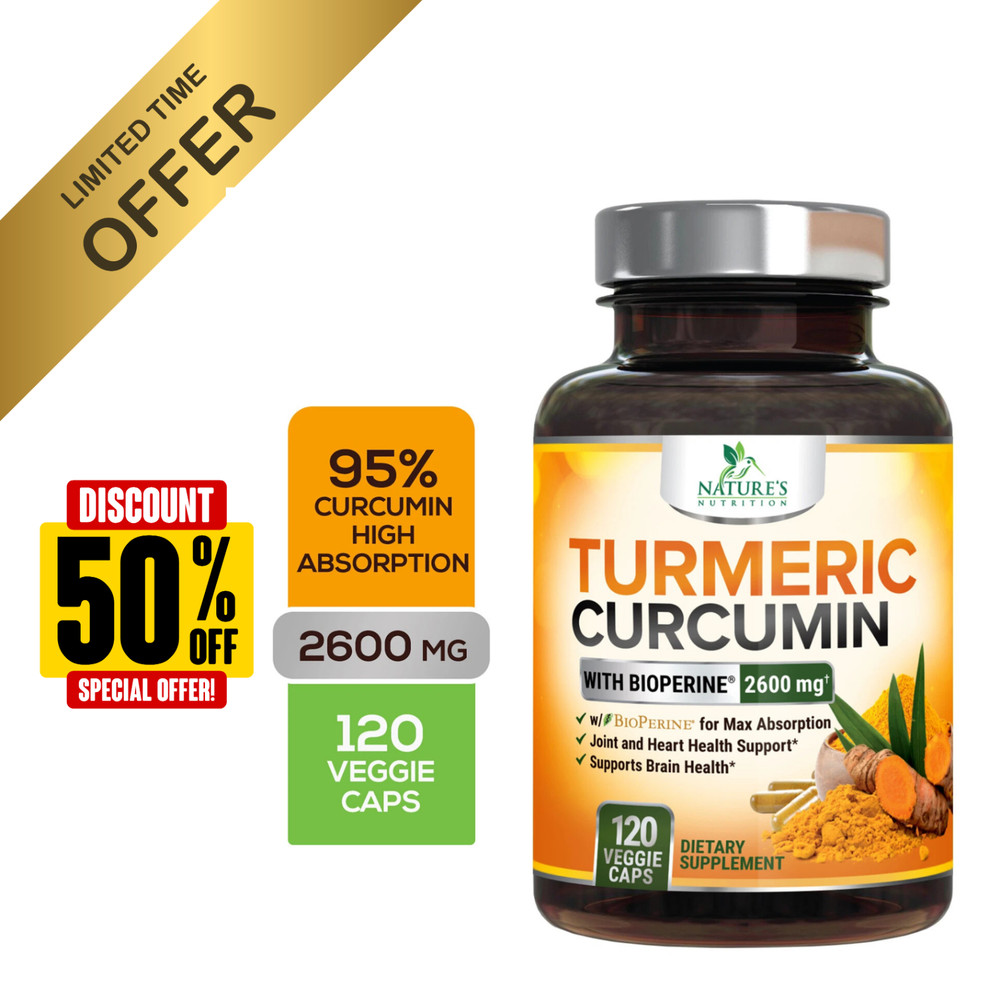 Turmeric Curcumin 2600mg w/ BioPerine Black Pepper Triple Strength Capsules