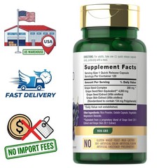 Grape Seed 4000mg Extract Complex | 120 Powder Capsules | 134mg Polyphenols
