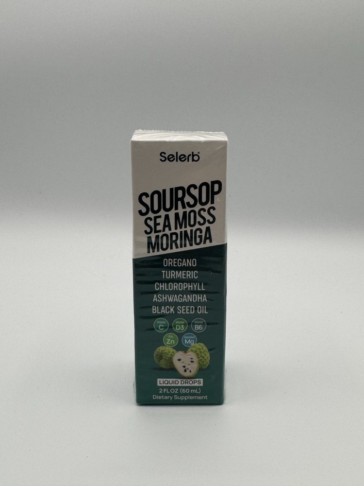 Selerb Soursop Sea Moss Moringa Liquid Drops 2oz Turmeric Ashwagandha Black Seed