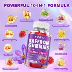 Saffron Gummies, 10-in-1 Saffron Supplements for Kids & Adults with 88.5mg Saffr