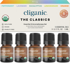 Cliganic Organic Essential Oils Set (Top 5 – The Classics) – 100% Pure Natural –