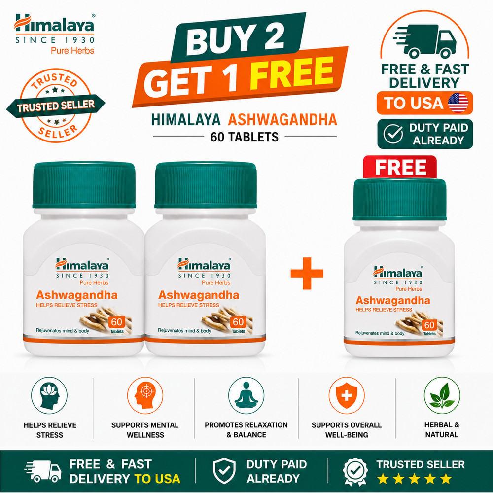 Himalaya Ashwagandha 60 Tabs Buy 2 Get 1 FREE 180 Tablets Stress Relief KSM-66