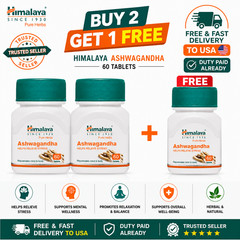 Himalaya Ashwagandha 60 Tabs Buy 2 Get 1 FREE 180 Tablets Stress Relief KSM-66