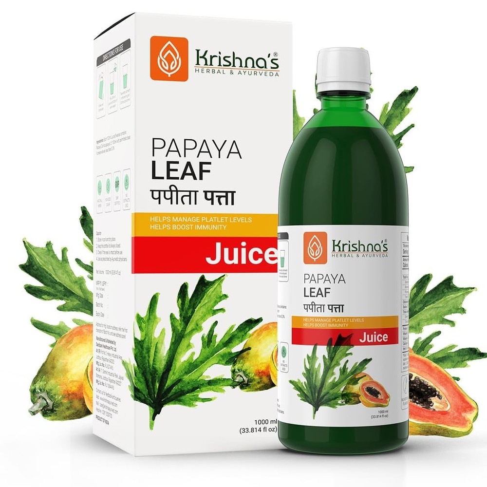 Krishna’s Ayurveda Papaya Leaf Juice, 1000 ml (Pack of 1) Boost Platelets Count