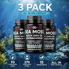 3 Pack Sea Moss Black Seed Oil Ashwagandha Burdock Root Turmeric 270 Capsules