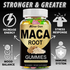 Organic Maca Root 60 Gummy 200mg, Peruvian Maca Non-GMO Extract for Men & Women