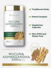 Ashwagandha Mucuna | 3000mg | 250 Capsules | Mucuna Pruriens | by Carlyle