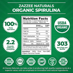 Zazzee USDA Organic Spirulina Powder 2.2 Pounds (1 KG), 303 Servings, 100%…