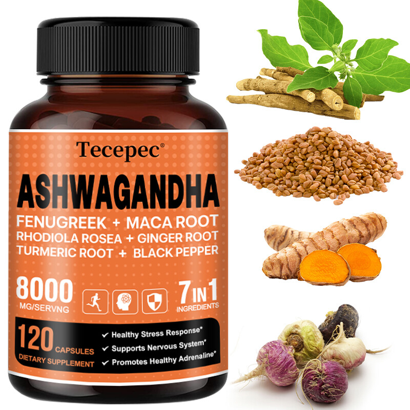 Organic Ashwagandha Capsules 300 Mg Supplement with Black Pepper Root Powder