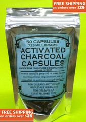 Activated Charcoal Caps Coconut Shell 725mg 2.8X Larger Than Regular Caps