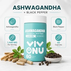 1440mg Ashwagandha Botanical Extract & Black Pepper Complex,60 Count 2-in-1 Caps