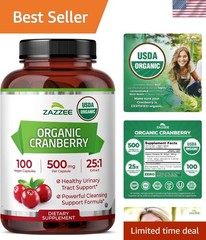 USDA Organic Cranberry Capsules, 500 mg – 100 Capsules for Urinary Health