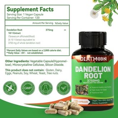Dandelion Root Supplement 3750mg, 100% Vegetarian, Non-GMO, Gluten Free, 120 Cap