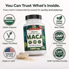 2 Organic Black Red Yellow Maca Root Capsules 300 for Women & Men 800mg – Peru