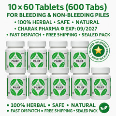 Charak Pilief Tablets 600 Tabs (10 x 60) for Piles Relief | Exp 09/2027 | USA