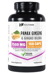 Healthfare Panax Ginseng & Ginkgo Biloba 7500mg 150 Caps Boost Brain Mood Focus